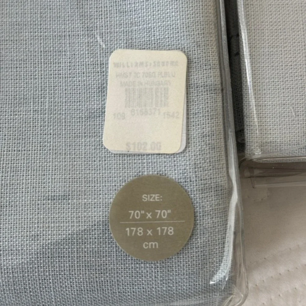 Williams Sonoma Hemstitched Linen Tablecloth 70x70 & 4 Napkins Set Pale Blue NWT